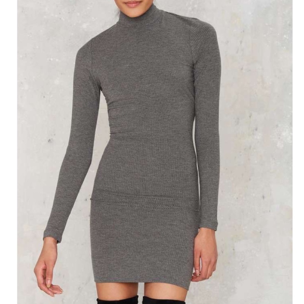 NASTY GAL GRAY ONE FELL SCOOP RIBBED DRESS